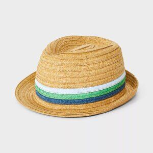 NEW Boys' Striped Paper Straw Fedora Hat - Cat & Jack™️ Tan/Blue
